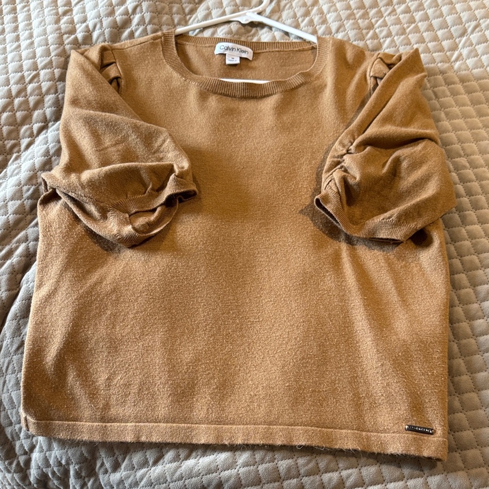 Calvin Klein Brown Sweater with Gathered Sleeves
